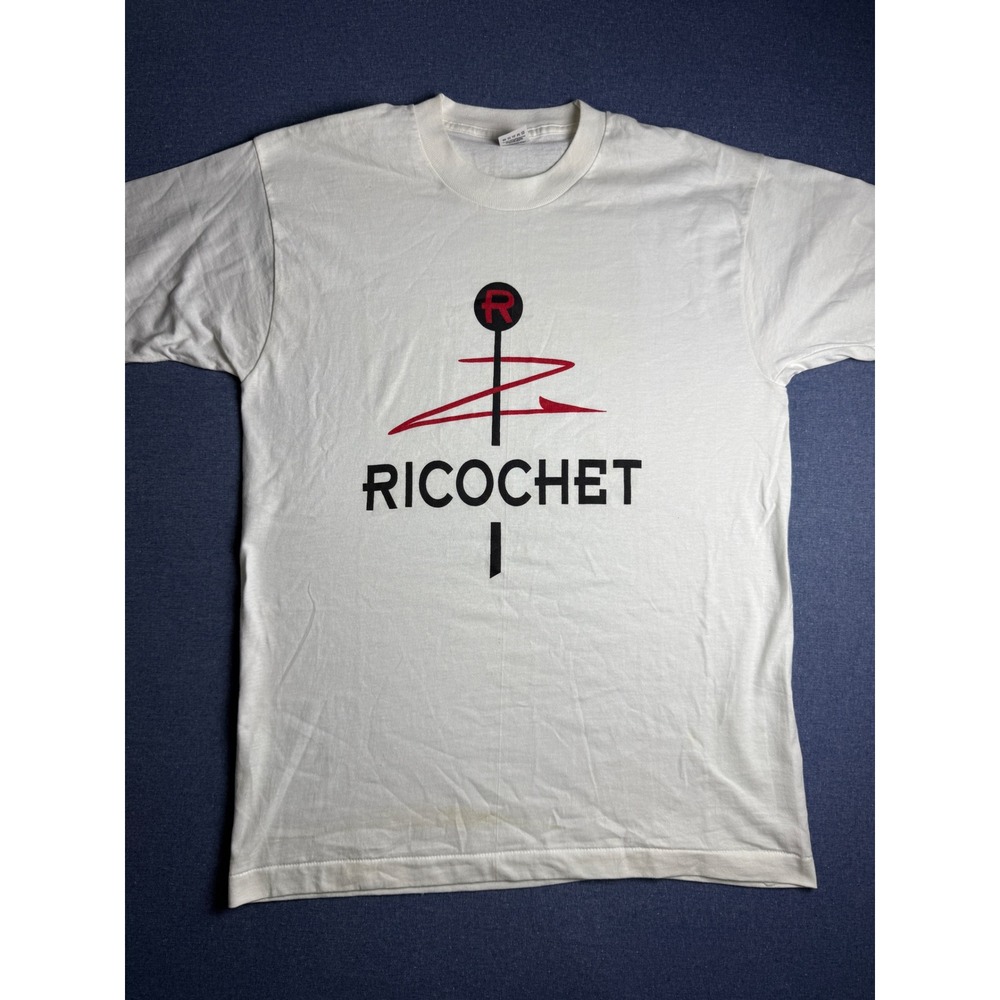 Vintage Fruit of the Loom Ricochet Graphic T-Shirt Mens Large White Made in USA
